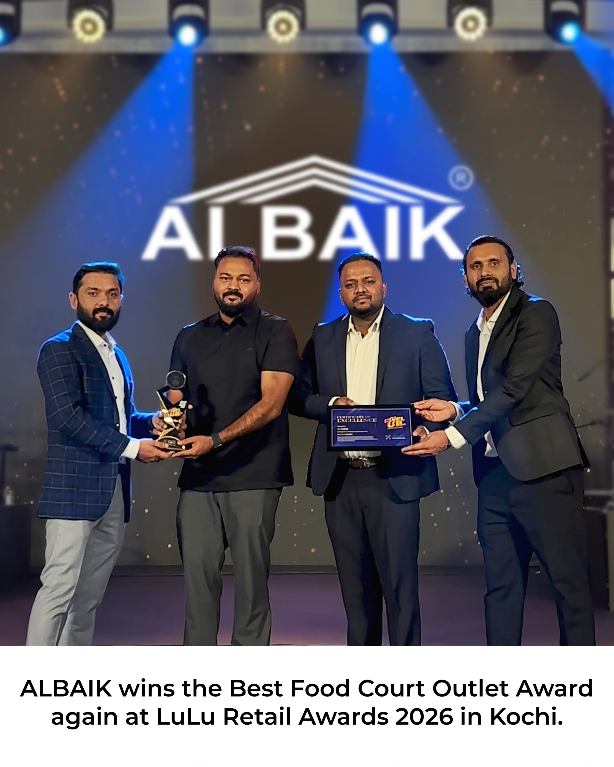 You are currently viewing ALBAIK wins the Best Food Court Outlet Award again at LuLu Retail Awards 2026 in Kochi.